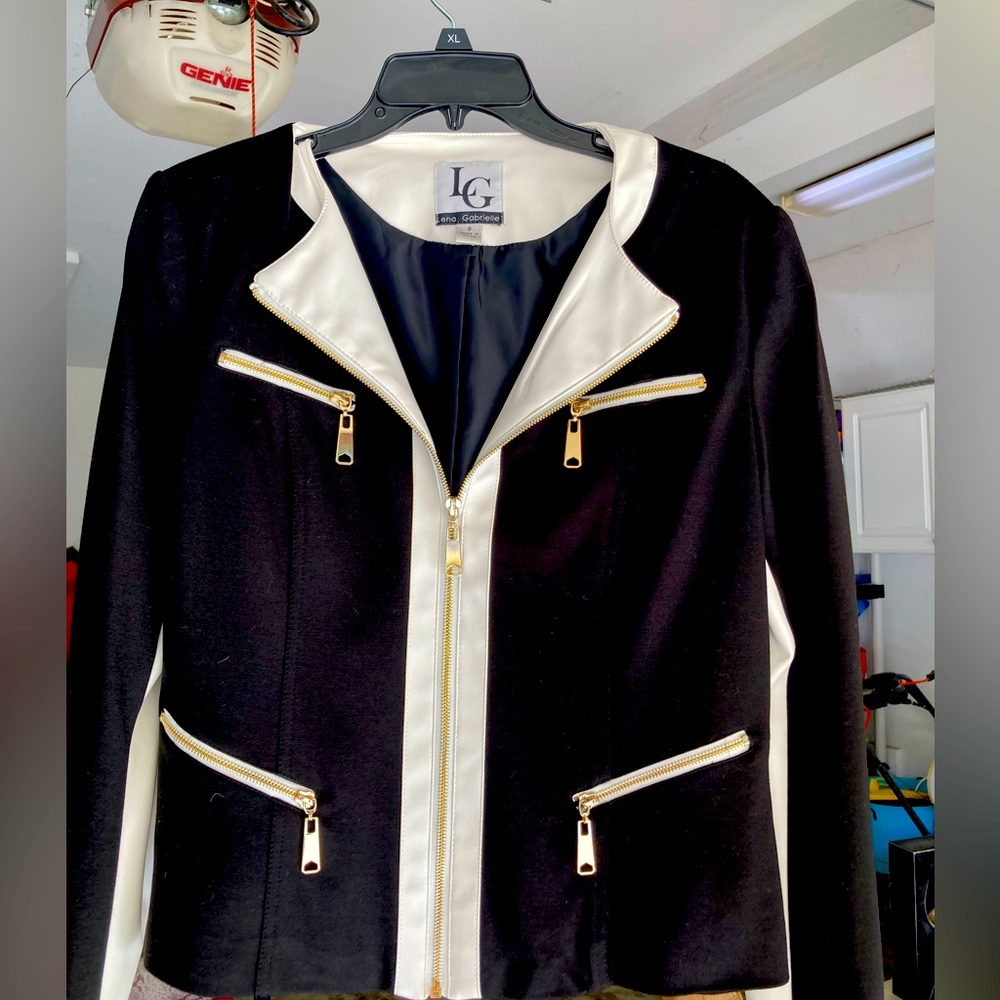 Womens knit cropped jacket with leather trim
